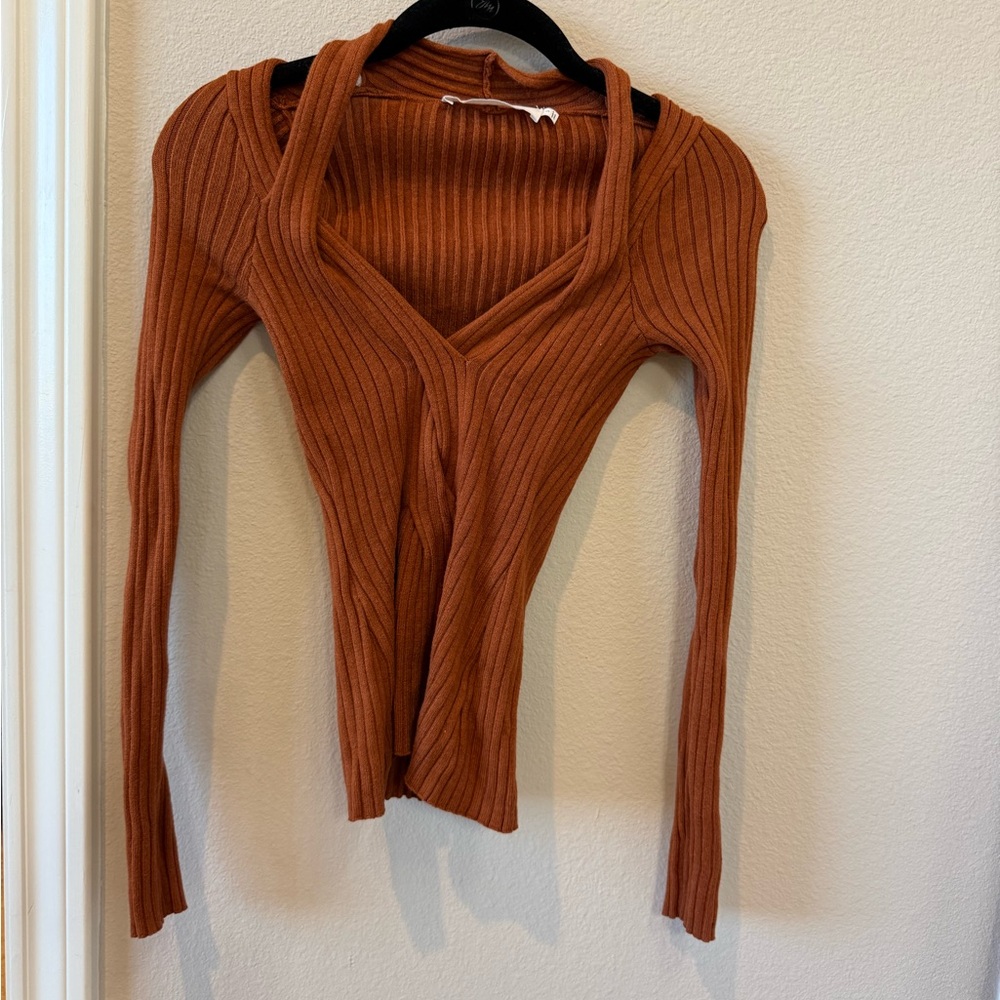 Astr Rust Ribbed Knit Top